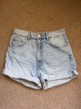 Zara Light Blue Denim Rolled Cuff Shorts
